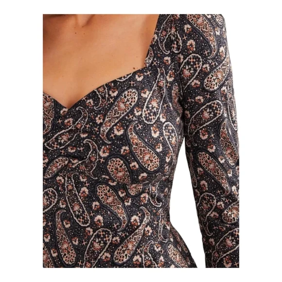 NWT Boden Paisley Fitted Jersey Dress Long Sleeve Sweetheart Neck Size 8R